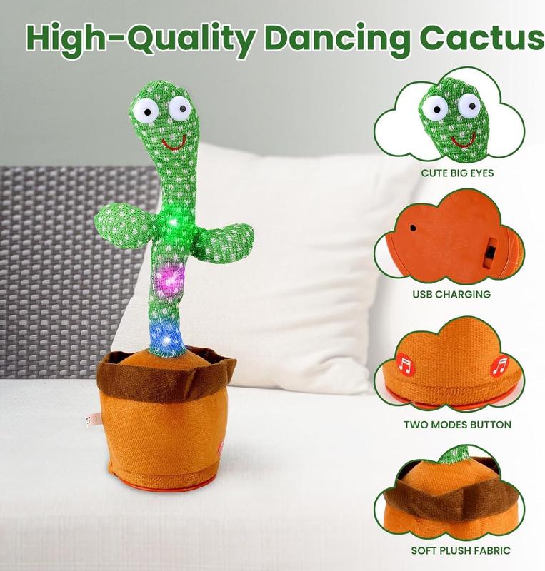 Prank Toy - Prank Dancing Talking Cactus Imitation Toy, Talking Repeat Singing Sunshine Cactus Toy 120 Pieces Song 15 Seconds Record Your Voice Sing+Dance+Record+LED