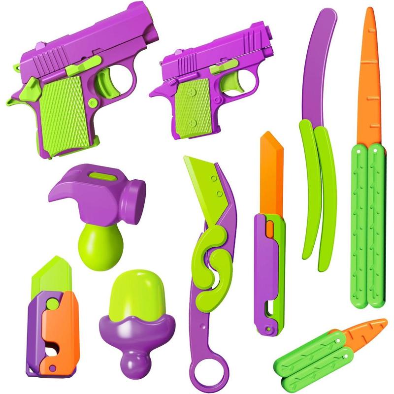 Fidget Toy Gun,10 PCS Fidget Toy Set Stress Shot Toy Fidget Gun and Fidget Knife for Adults & Kids, 3D Printed Peace Pistol Sensory Toys for Toddlers with Autism, ADHD, Anxiety Relief