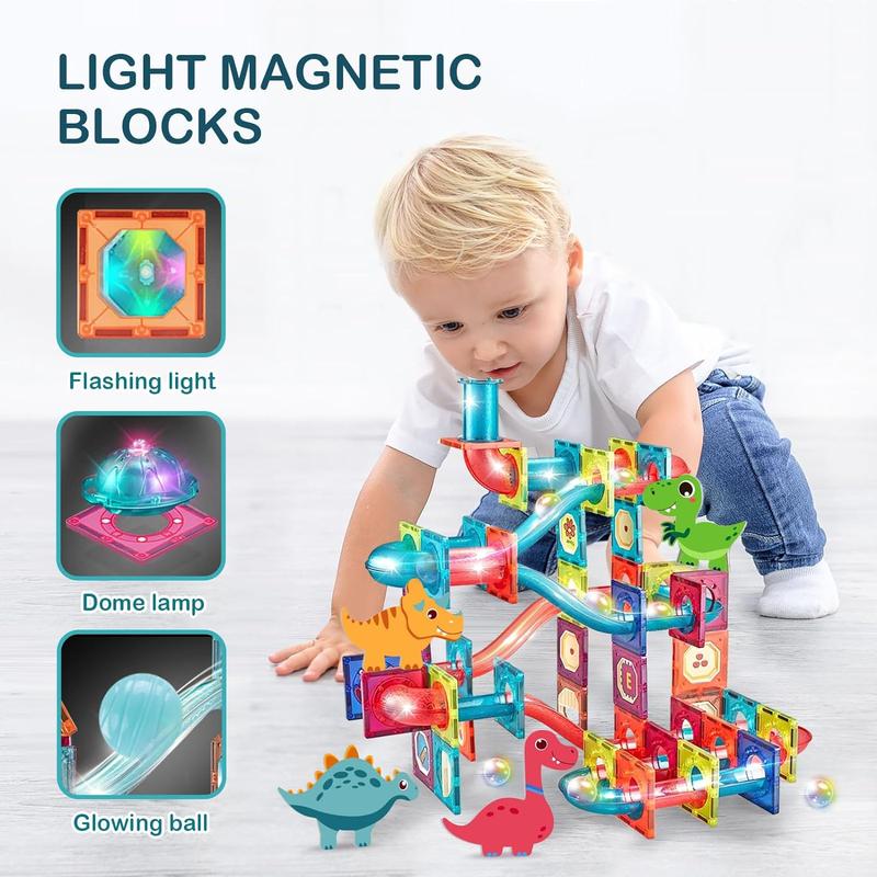 110-piece magnetic tile set with connecting tracks and light-up balls, suitable for magnetic building blocks for children aged 3-5 and 4-8, childhood STEM magnetic, birthday toys for kids aged 6 and above building toy building set building brick magnet