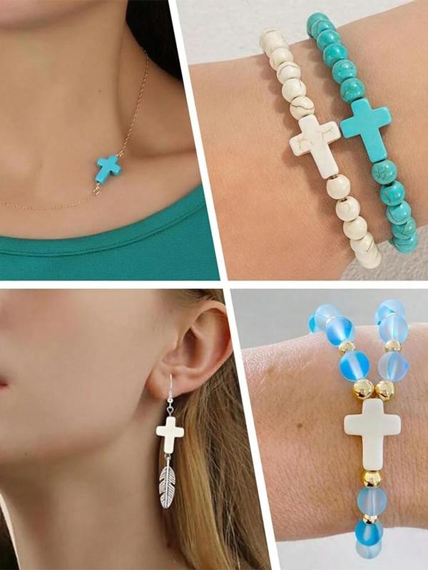 Turquoise Texture Cross Shaped Bead, 20 50pcs DIY Jewelry Accessories for Bracelet Necklace, Fashion Accessories for Women & Girls