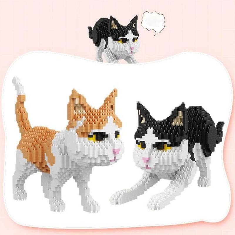 Cartoon Cat Design Building Blocks (1 Set), Cute Cat Blocks Building Toy, Educational DIY Animal Builds Blocks Model Ornament, Home Decoration