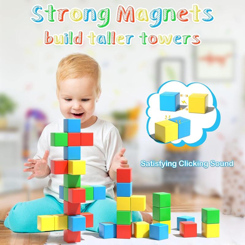 Magnetic Blocks, 1.34 inch Large Magnetic Building Blocks, 3D Magnetic Cubes for Toddlers, Preschool Educational Construction Kit, Sensory  Toys Kids Blocks for Boys Girls Toddlers