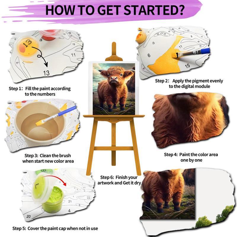 Highland Cow Pattern DIY Painting By Numbers Kit, 1 Set DIY Paint By Numbers Kit without Frame, Wall Art Decoration for Home Living Room Bedroom