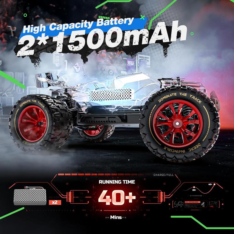 DEERC 1 14 Brushless Fast RC Cars ,Max 50KM H High Speed Remote Control Car,4X4 All Terrains RC Monster Truck, Off-Road Hobby Electric Vehicle Car Gift,2 Li-ion Batteries