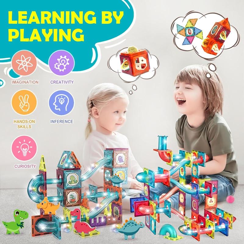 110-piece magnetic tile set with connecting tracks and light-up balls, suitable for magnetic building blocks for children aged 3-5 and 4-8, childhood STEM magnetic, birthday toys for kids aged 6 and above building toy building set building brick magnet