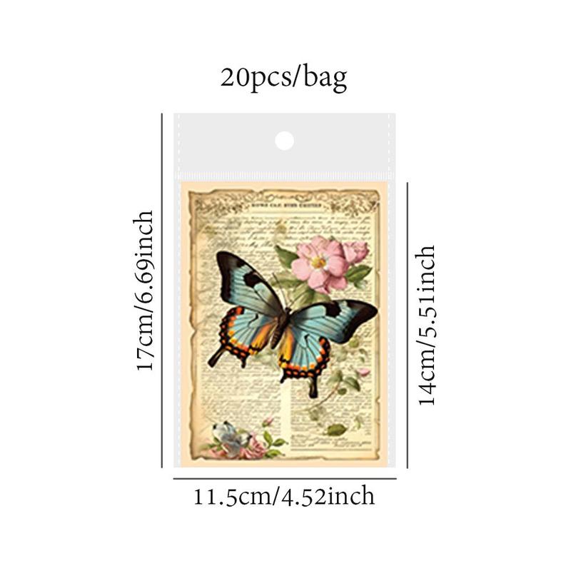 Vintage Butterfly Pattern Material Paper, 20pcs bag Journal Making Paper, DIY Decorative Paper for Scrapbooking & Journal Making