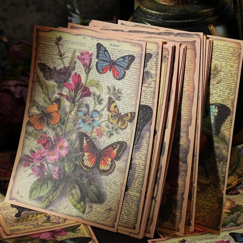 Vintage Butterfly Pattern Material Paper, 20pcs bag Journal Making Paper, DIY Decorative Paper for Scrapbooking & Journal Making