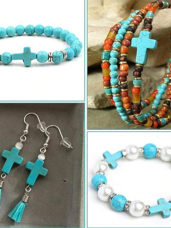 Turquoise Texture Cross Shaped Bead, 20 50pcs DIY Jewelry Accessories for Bracelet Necklace, Fashion Accessories for Women & Girls