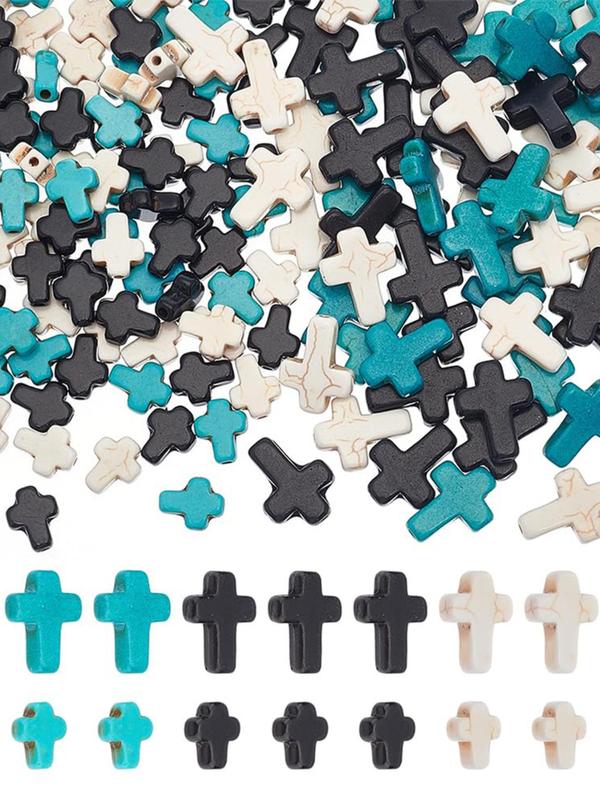 Turquoise Texture Cross Shaped Bead, 20 50pcs DIY Jewelry Accessories for Bracelet Necklace, Fashion Accessories for Women & Girls