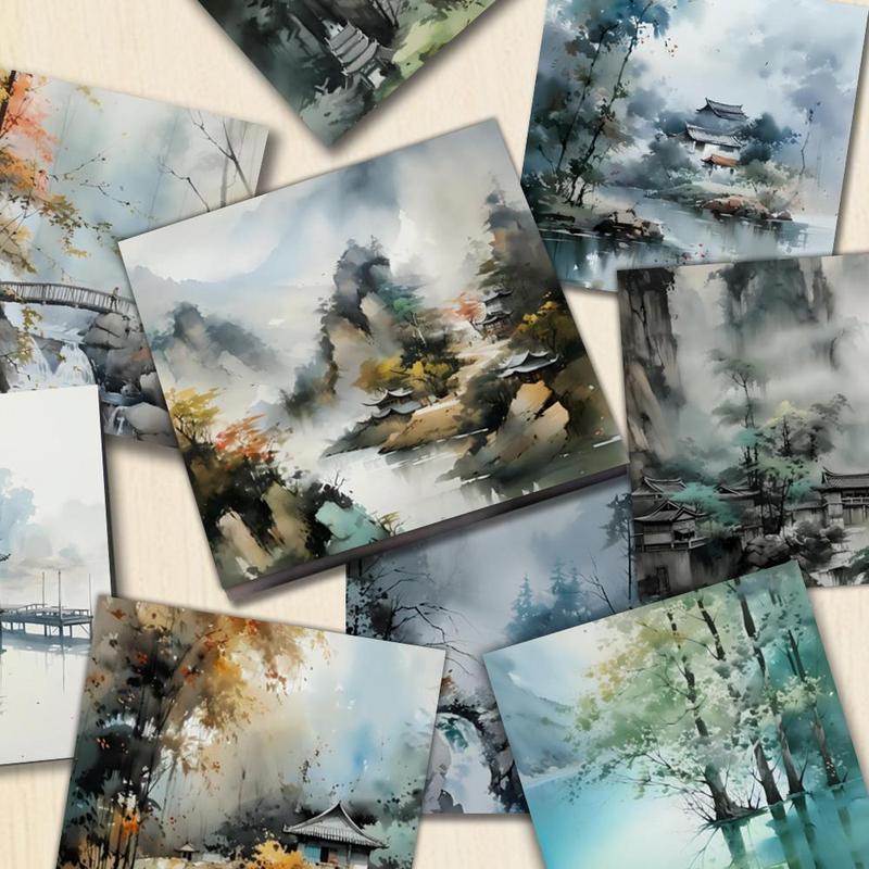 Watercolor Landscape Pattern Sticker, 54pcs set Waterproof Self Adhesive DIY Sticker, Decor Sticker for Gift Greeting Card Water Bottle Laptop Phone