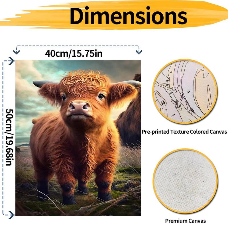 Highland Cow Pattern DIY Painting By Numbers Kit, 1 Set DIY Paint By Numbers Kit without Frame, Wall Art Decoration for Home Living Room Bedroom