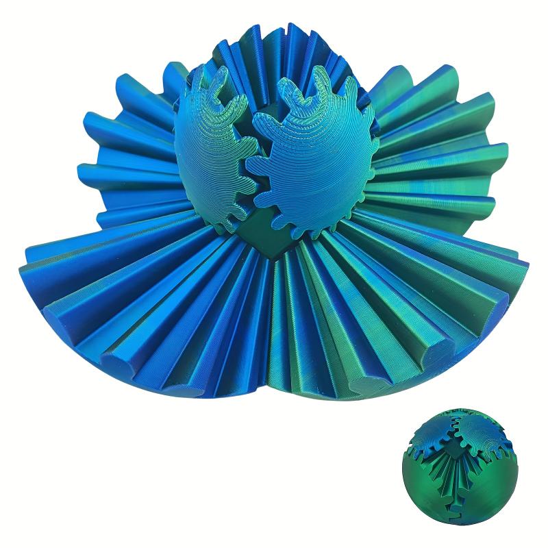 3D Printed Gear Ball Fidget Spinner - Stress Relief Kinetic Desk Toy - Handheld Rotating Spherical Puzzle for Finger Joint Exercise and Play Decoration - Durable Plastic Construction