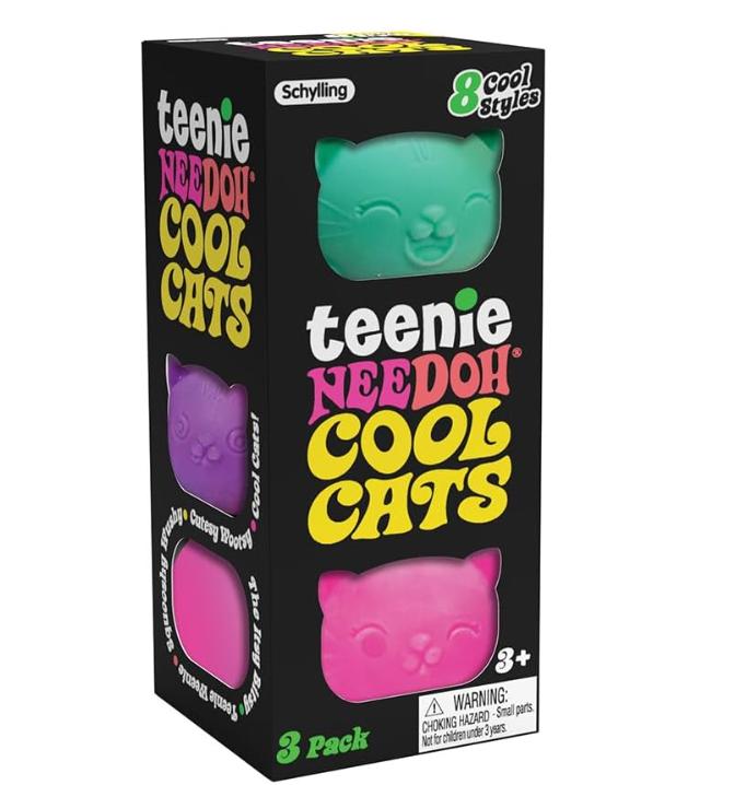 Schylling NeeDoh Teenie Cool Cat - Sensory Fidget Toy - 3 Mini Groovy Globs in Assorted Colors - Ages 3 to Adult (Pack of 1)