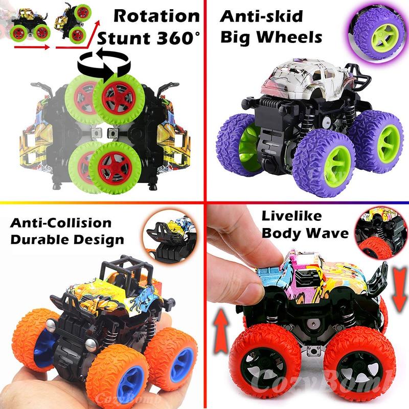 Monster Trucks Toys for Boys - Friction Powered 3-Pack Mini Push and Go Car Truck Playset for Boys Girls Gifts for Kids Birthday Christmas