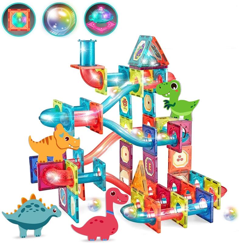 110-piece magnetic tile set with connecting tracks and light-up balls, suitable for magnetic building blocks for children aged 3-5 and 4-8, childhood STEM magnetic, birthday toys for kids aged 6 and above building toy building set building brick magnet