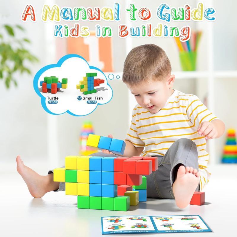 Magnetic Blocks, 1.34 inch Large Magnetic Building Blocks, 3D Magnetic Cubes for Toddlers, Preschool Educational Construction Kit, Sensory  Toys Kids Blocks for Boys Girls Toddlers