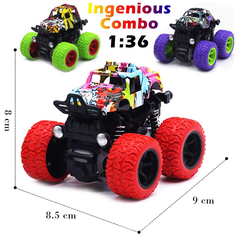 Monster Trucks Toys for Boys - Friction Powered 3-Pack Mini Push and Go Car Truck Playset for Boys Girls Gifts for Kids Birthday Christmas