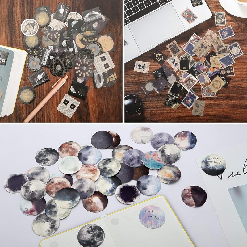 138PCS Vintage Astronomy Stickers Space Galaxy Moon Planets Astrology Universe Aesthetic Decoration Washi Stickers Decals for Album Laptop Scrapbook Phone Case Envelope Journal Card Making