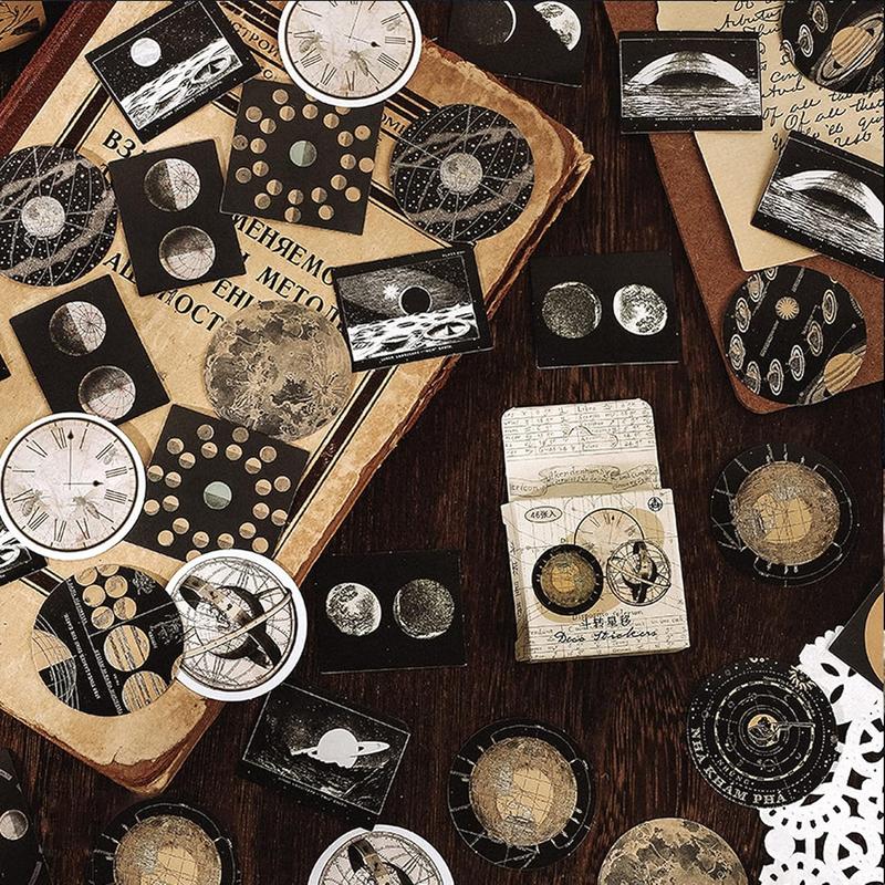 138PCS Vintage Astronomy Stickers Space Galaxy Moon Planets Astrology Universe Aesthetic Decoration Washi Stickers Decals for Album Laptop Scrapbook Phone Case Envelope Journal Card Making