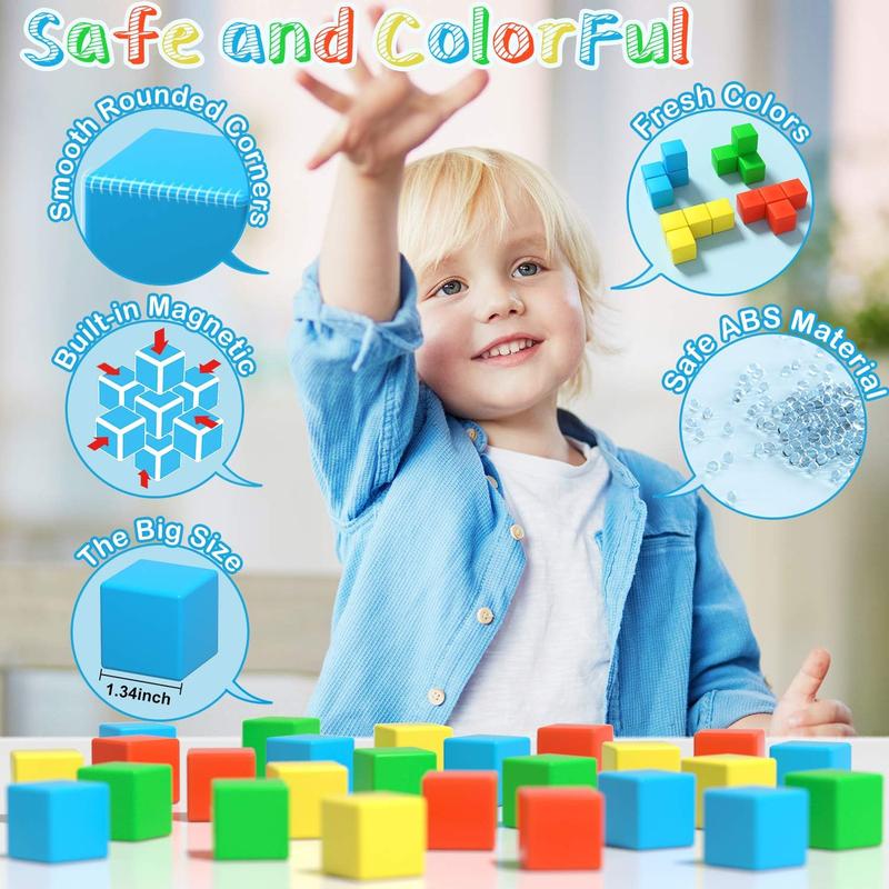 Magnetic Blocks, 1.34 inch Large Magnetic Building Blocks, 3D Magnetic Cubes for Toddlers, Preschool Educational Construction Kit, Sensory  Toys Kids Blocks for Boys Girls Toddlers