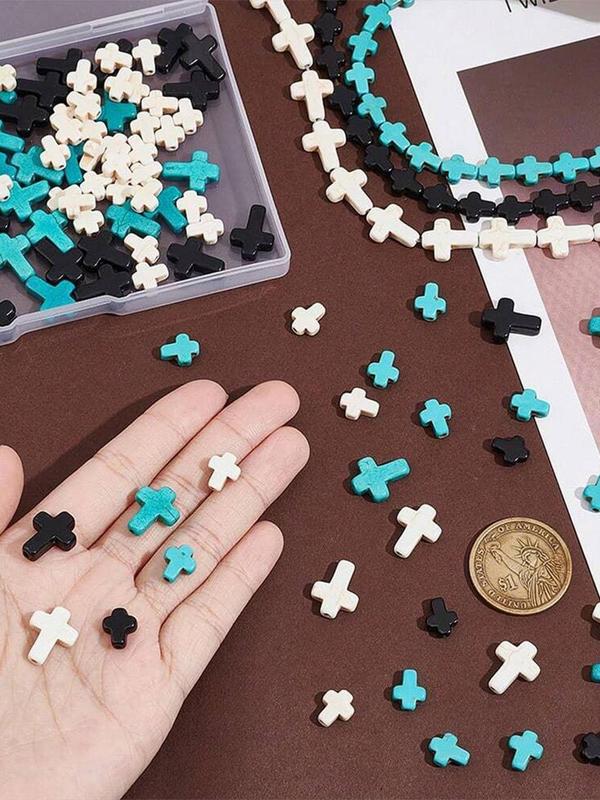 Turquoise Texture Cross Shaped Bead, 20 50pcs DIY Jewelry Accessories for Bracelet Necklace, Fashion Accessories for Women & Girls