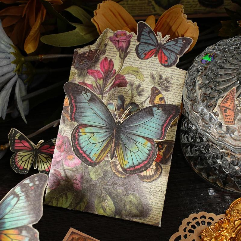 Vintage Butterfly Pattern Material Paper, 20pcs bag Journal Making Paper, DIY Decorative Paper for Scrapbooking & Journal Making