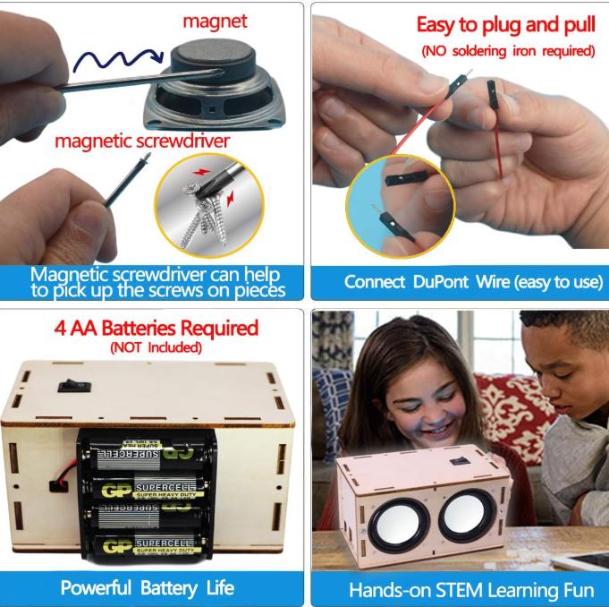 DIY Bluetooth Speaker Box Kit Electronic Sound Amplifier - Build Your Own Portable Wood Case Bluetooth Speaker Sound - Science Experiment and STEM Learning for Kids, Teens and Adults