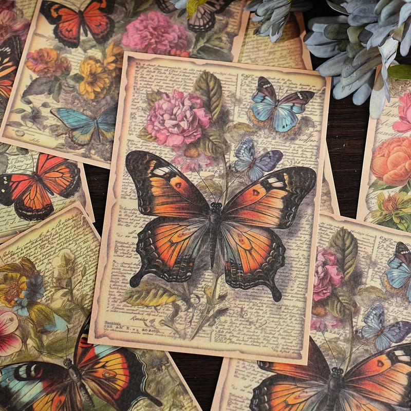 Vintage Butterfly Pattern Material Paper, 20pcs bag Journal Making Paper, DIY Decorative Paper for Scrapbooking & Journal Making