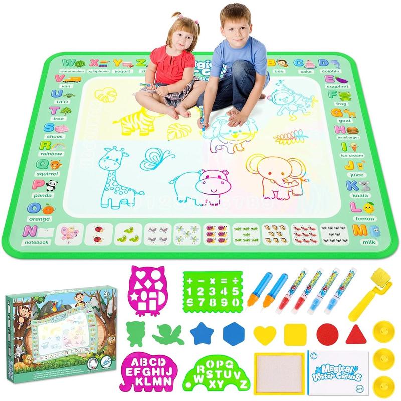 Water Doodle Mat,Reusable Painting Writing Doodle Board ,Mess Free Coloring Doodle Drawing Mat Educational ,Birthday Christmas Gifts for 3 4 5 6 7 8 Years Old