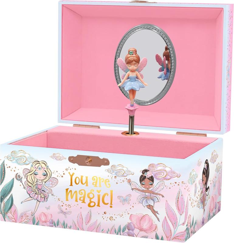 Musical Fairy  Box for Girls -  Music Box with Spinning Fairy and Mirror, Princess Birthday Gifts for Little Girls,   Boxes for Ages 3-10 - 6 x 4.7 x 3.5 in