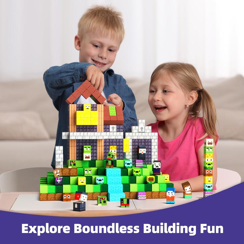 GobiDex 100pcs ABS Magnetic Building Blocks Set for Ages 3+ - Game-Inspired ZomBlock Figures & Scenery Construction Kit with Mixed Color Pieces build mine magnetic blocks