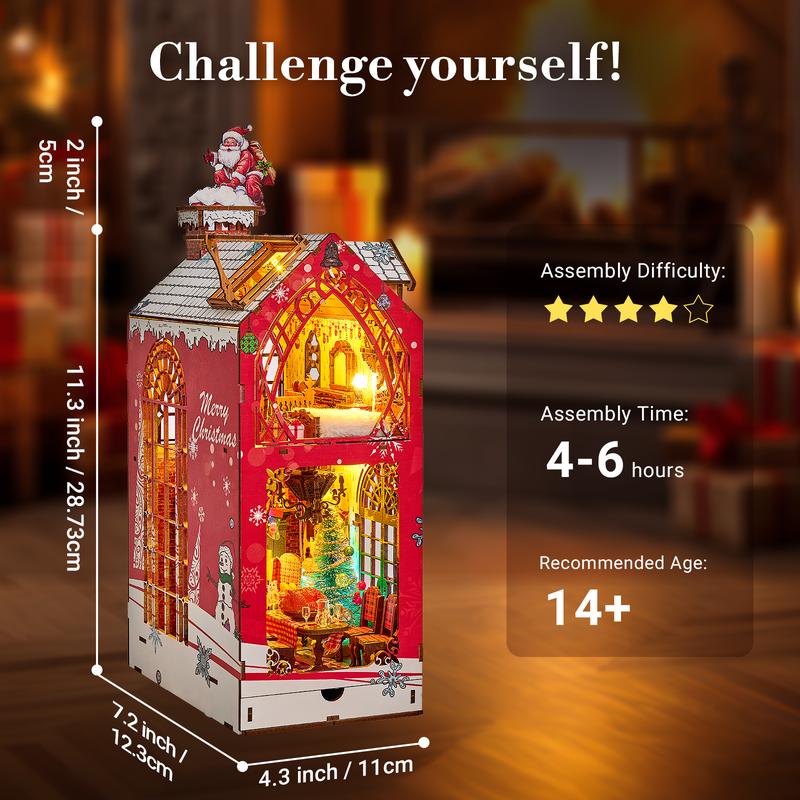 [BLACKFRIDAYDEALS]Marycele Christmas Book Nook Kit for Adults Teens, DIY Miniature House Kits for Boys Girls, 3D Puzzle Wooden Bookend Decor with 7 Colours Lighting, New Year Christmas Birthday Gifts for Women Men