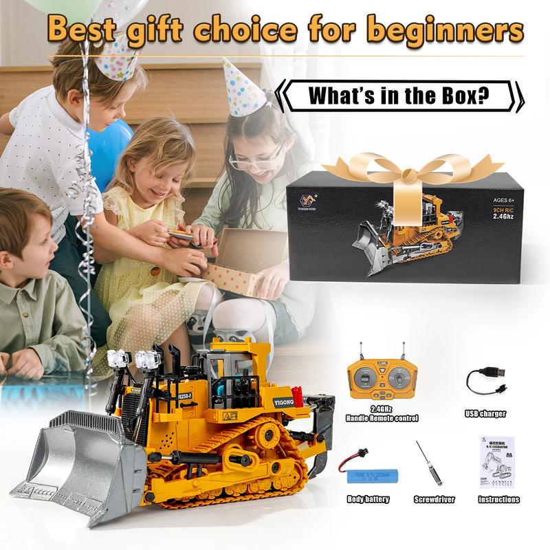 9 Channel Remote Control Bulldozer RC Excavator Dumper Car 2.4G Remote Control Engineering Vehicle Crawler Truck Bulldozer Toys for Boys Kids Christmas Gifts