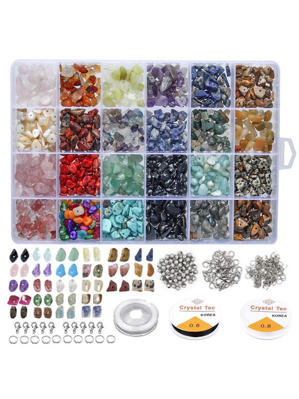 Natural Stone Beads & Accessories, 1 Box 24 Styles Irregular Gravel Natural Stone Beads, DIY Handmade Jewelry Accessories Box Combination