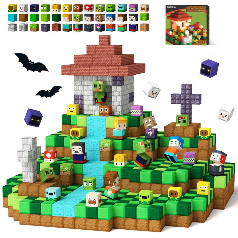 GobiDex 100pcs ABS Magnetic Building Blocks Set for Ages 3+ - Game-Inspired ZomBlock Figures & Scenery Construction Kit with Mixed Color Pieces build mine magnetic blocks