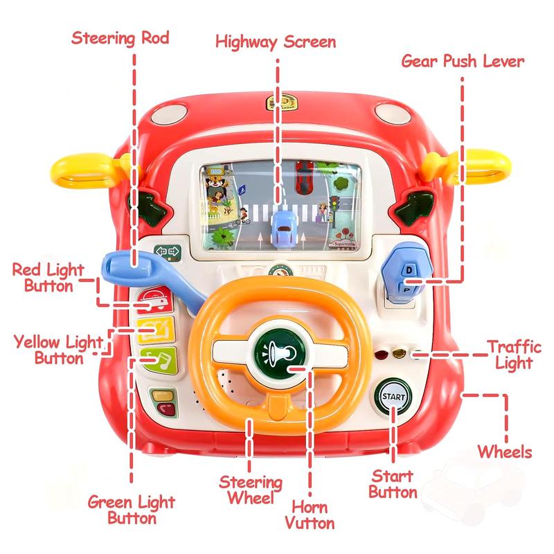 Simulation Car Steering Wheel Toy, 1 Count Multi-functional Car Driving Toy with Music & Light, Educational Toy for Kids