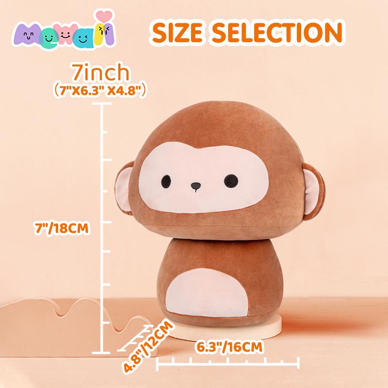 MeWaii  Mushroom Plush, Monkey Plush Soft Plushies Squishy Plush, Cute Monkey Stuffed Animals Plush Toys Birthday Gifts Halloween Christmas Gift for Girls Boys