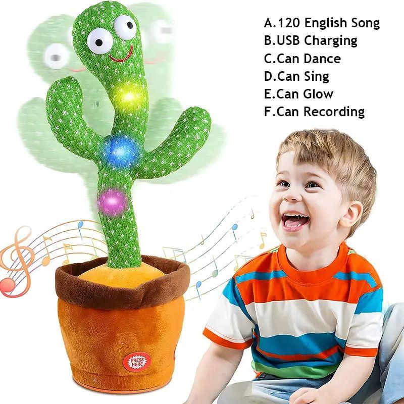 Music Lights Soft Stuffed Flowerpot Twisting Singing Dance Cactus Doll Talking Baby Toys