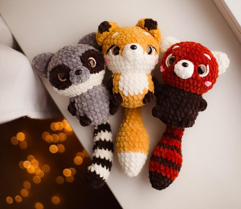 Lemur Red Panda Fox Low Combo 3in1 Crochet Kawaii Plushie Amigurumi Animals