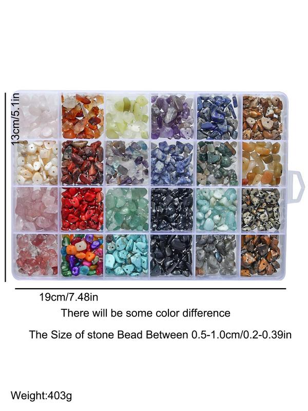 Natural Stone Beads & Accessories, 1 Box 24 Styles Irregular Gravel Natural Stone Beads, DIY Handmade Jewelry Accessories Box Combination