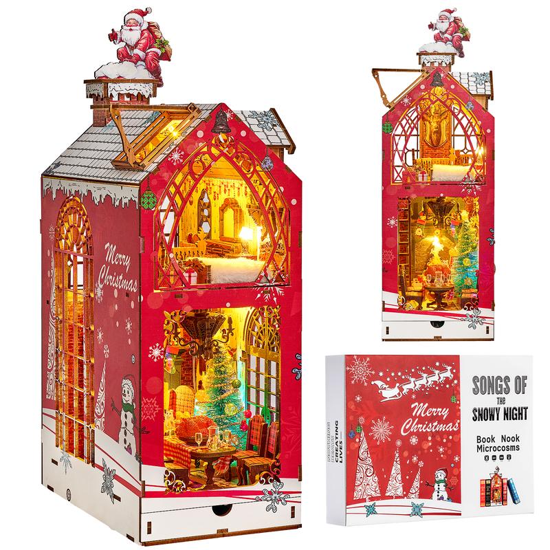 [BLACKFRIDAYDEALS]Marycele Christmas Book Nook Kit for Adults Teens, DIY Miniature House Kits for Boys Girls, 3D Puzzle Wooden Bookend Decor with 7 Colours Lighting, New Year Christmas Birthday Gifts for Women Men