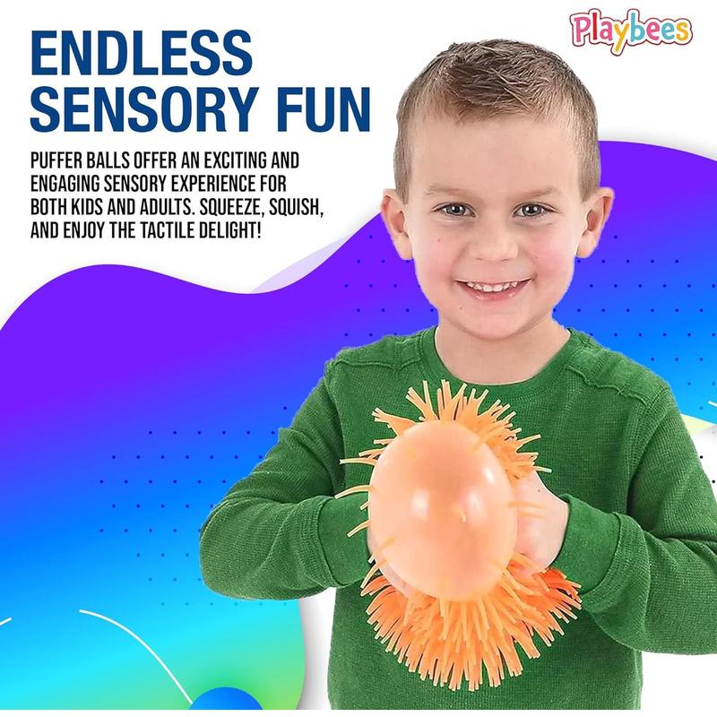 Soft Spiky Puffer Balls - 6-Pack - 5.5 Inch Sensory Stress Relief Toy - Assorted Colors