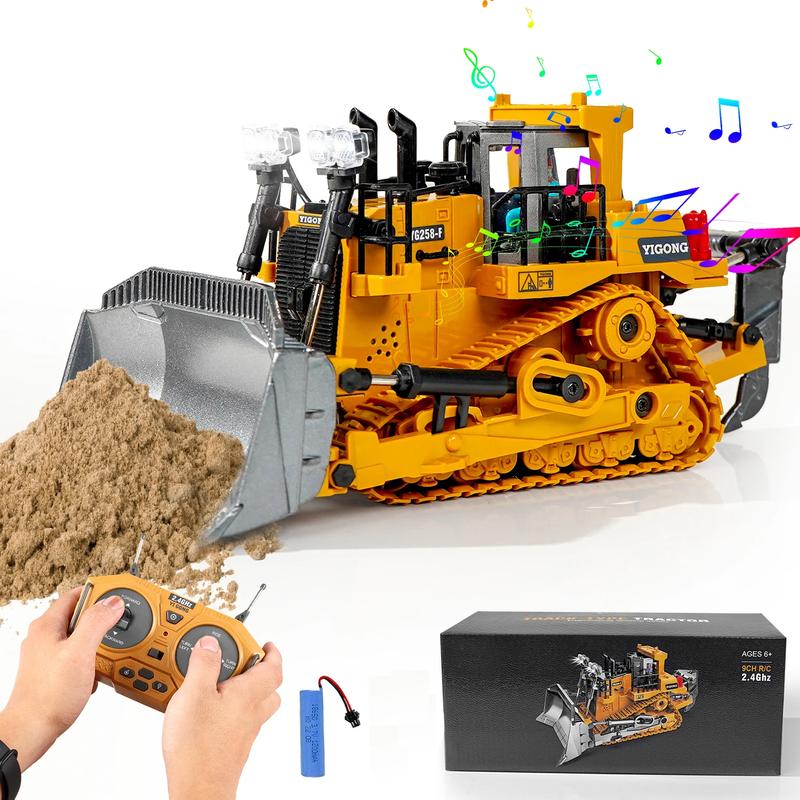 9 Channel Remote Control Bulldozer RC Excavator Dumper Car 2.4G Remote Control Engineering Vehicle Crawler Truck Bulldozer Toys for Boys Kids Christmas Gifts