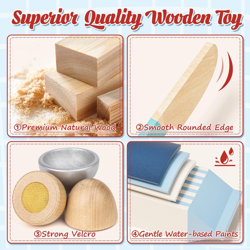 Wooden Pretend Play Food, Wooeden Breakfast Food, Play Food Sets with Shopping Bag for Kids Kitchen, Fake Food Pretend Play for Kids, Realistic Food Playset Cutting Fruit Bread Egg Bag, Role Playing Toys for Kids playset