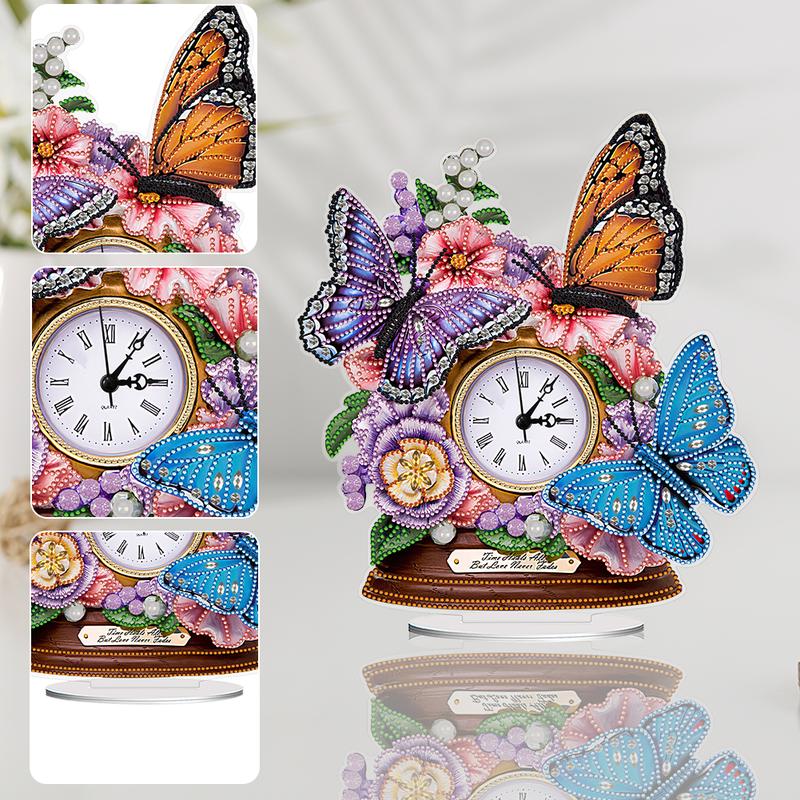 DIY Clock Diamond Art Acrylic Based Standing Clock 5D Diamond Painting Butterfly Roaster chicken Wine Baking Bread Art Craft for Home Decor 1234606