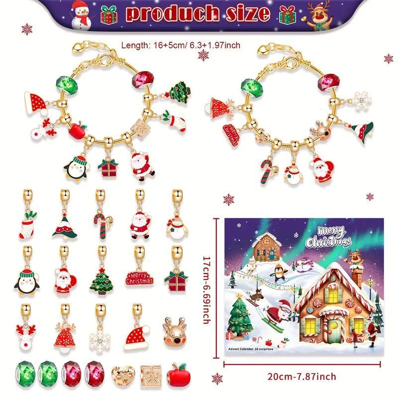 Christmas Themed Beading Kit, 24pcs set DIY Jewelry Making Kit with 22 Charms & 2 Chains, Festive Craft Set for Vacation Style Accessories