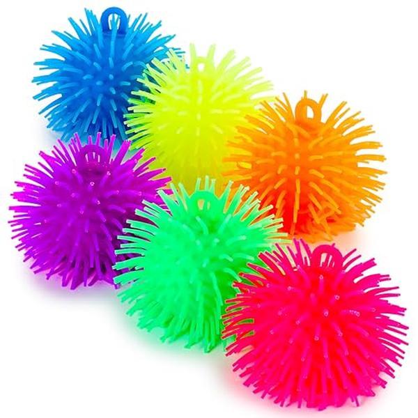 Soft Spiky Puffer Balls - 6-Pack - 5.5 Inch Sensory Stress Relief Toy - Assorted Colors