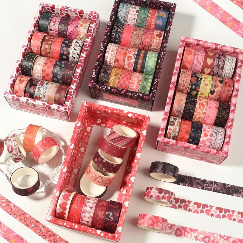 Heart Pattern Washi Tape, 20 Rolls box Lovely Colorful Washi Tape, Decorative Tape for DIY Scrapbooking, Journaling, Gift Wrapping