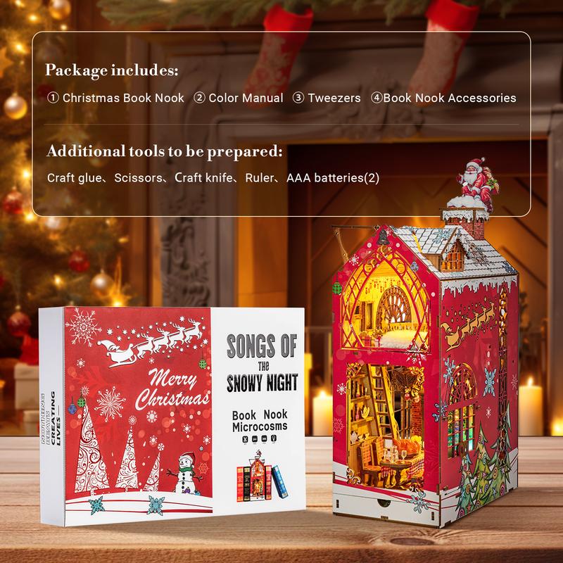 [BLACKFRIDAYDEALS]Marycele Christmas Book Nook Kit for Adults Teens, DIY Miniature House Kits for Boys Girls, 3D Puzzle Wooden Bookend Decor with 7 Colours Lighting, New Year Christmas Birthday Gifts for Women Men