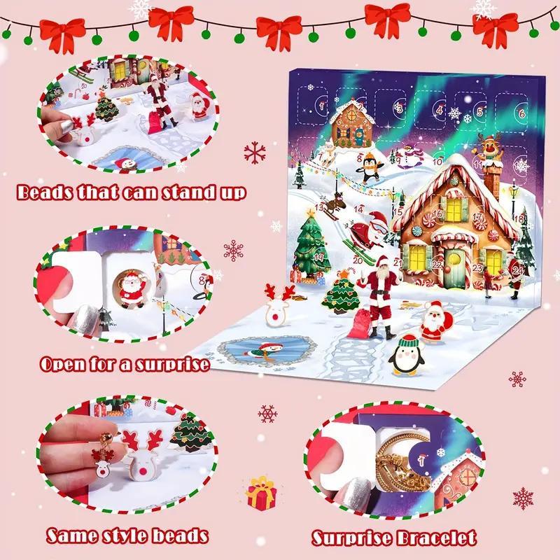 Christmas Themed Beading Kit, 24pcs set DIY Jewelry Making Kit with 22 Charms & 2 Chains, Festive Craft Set for Vacation Style Accessories